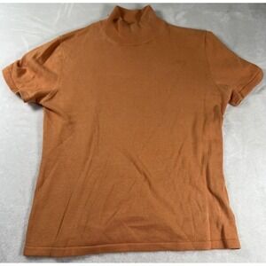 GW Sweater Womens‎ Small Brown Mock Turtleneck Short Sleeve Cotton Knit Top